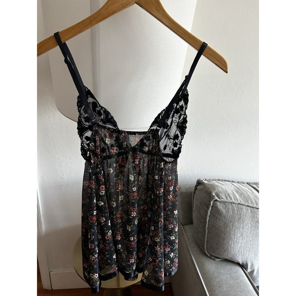 Y2K Floral Lace Babydoll Dress S Whimsigoth Black Romance Fairy - Picture 5 of 9